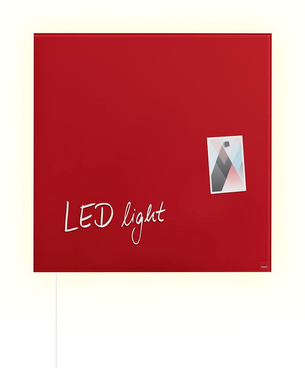 Sigel glasmagneetbord - artverum - met led verlichting - 48x48cm - rood - si-gl402