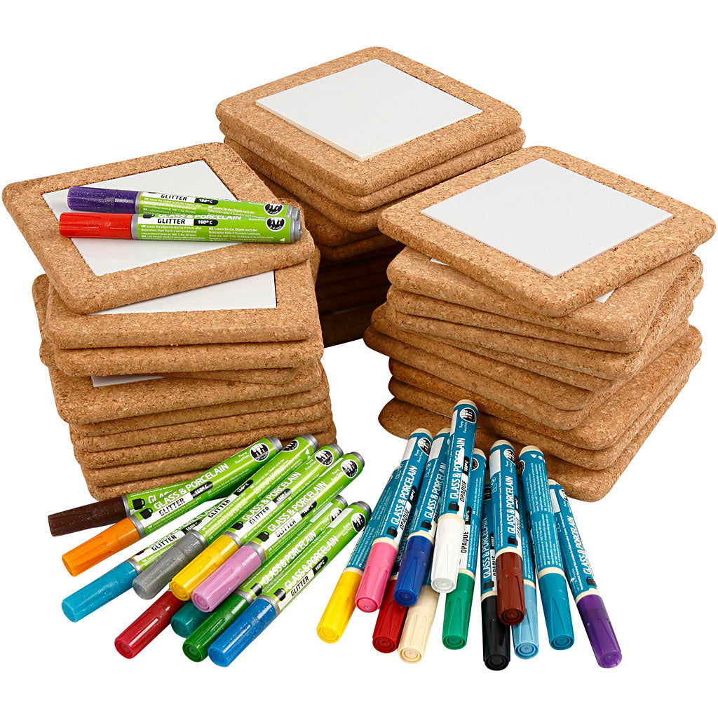 Gruppo di sottobicchieri da pittura, misura 15,5x15,5 cm, vari colori, 1 set