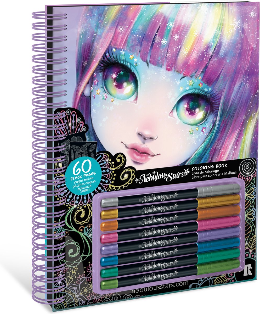 Stelle nebulose - libro da colorare - carta nera - penne gel