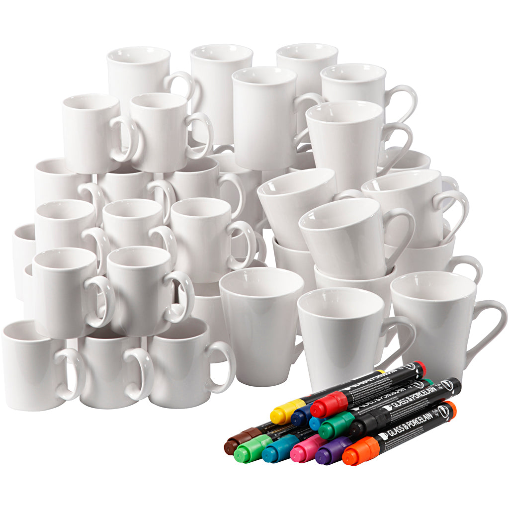 Gruppo di tazze da pittura, h: 7-10 cm, bianco, 1 set