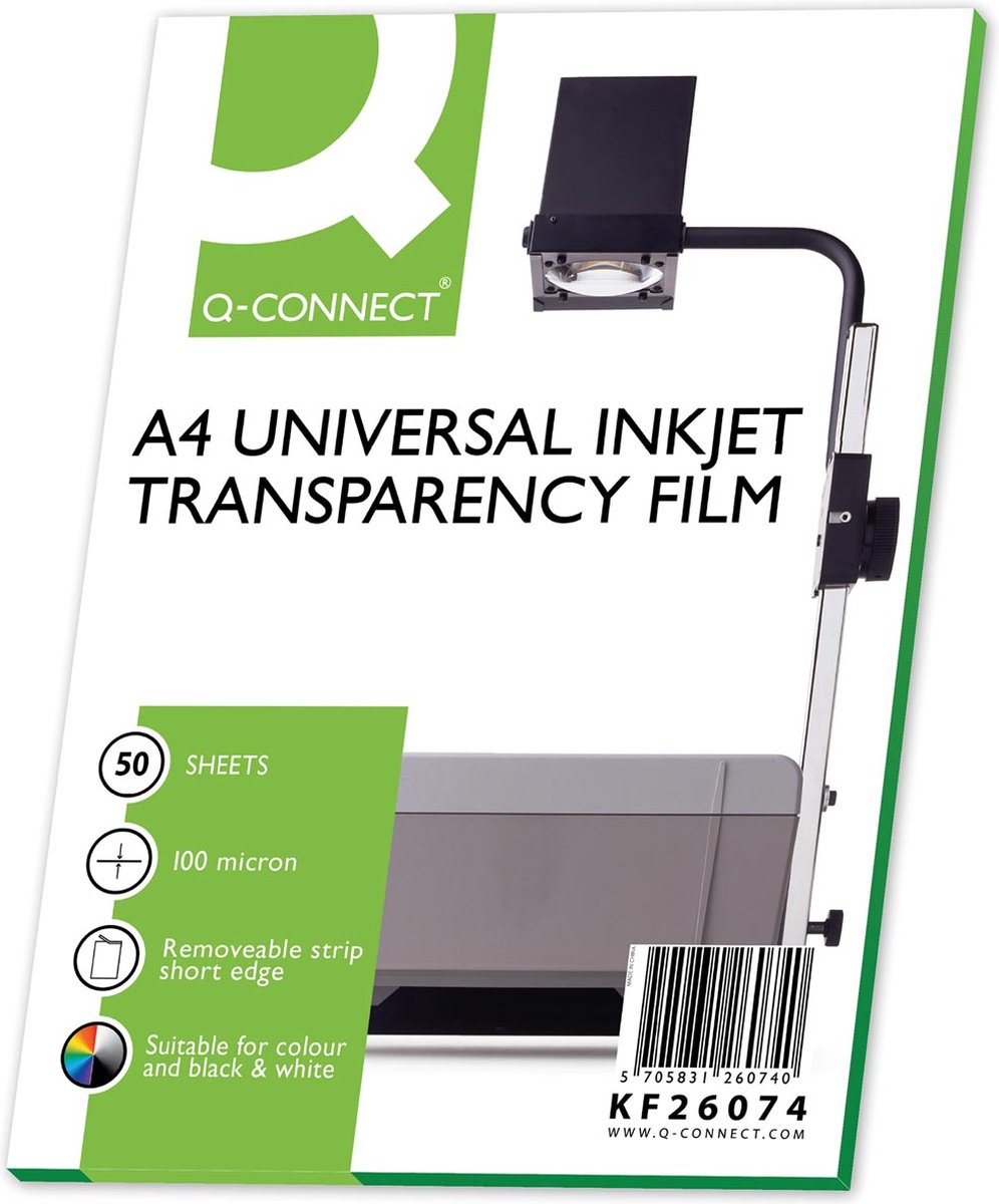 Lucidi Q-connect per stampante a getto d'inchiostro, ft A4, confezione da 50 fogli
