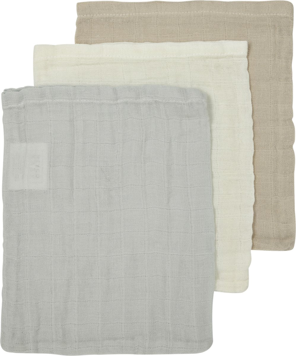 Meyco baby uni washandjes - 3-pack - hydrofiel - offwhite light grey sand - 20x17cm