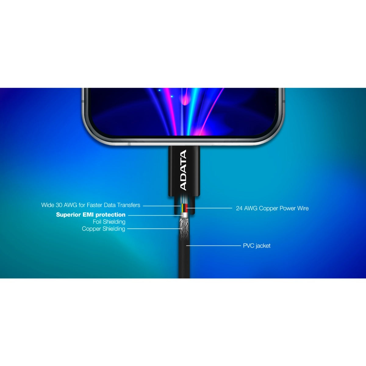 Cable de carga ADATA USB 2.0, USB-C a Lightning