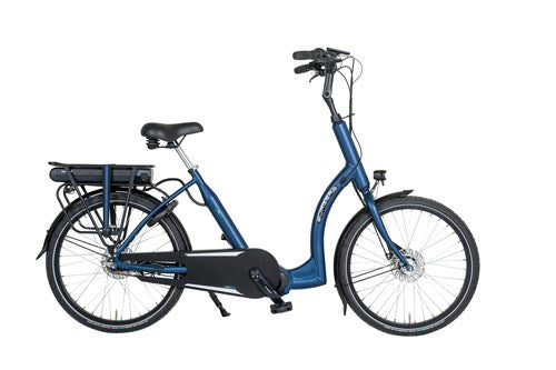 Bicicleta eléctrica Aldo de entrada baja de 24 pulgadas, finastra jeans, pasos azules, 504wh