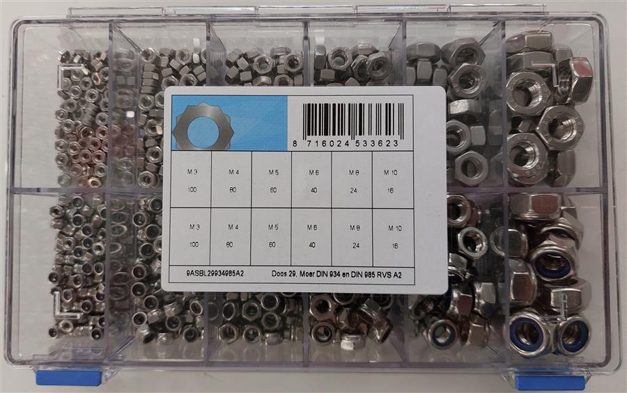 Assortimento di dadi D934+D985 acciaio inox A2