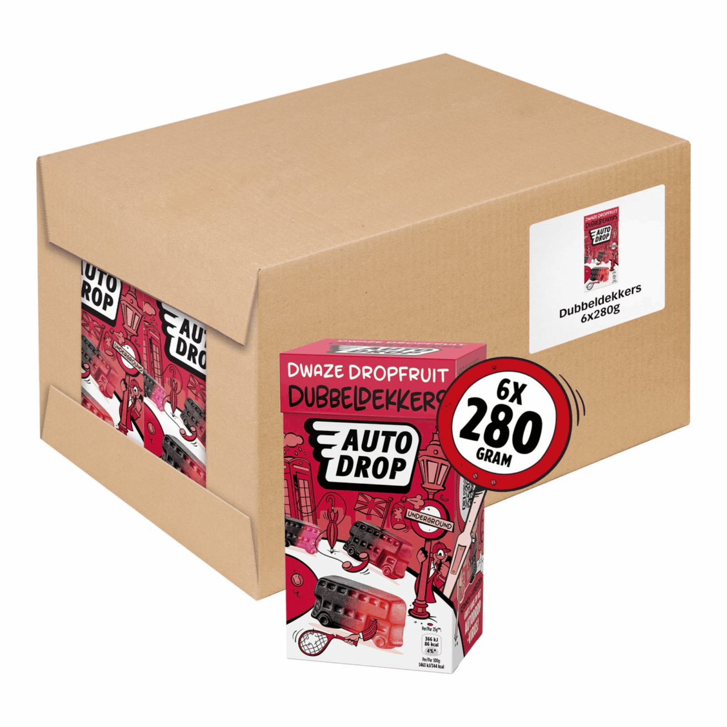 Caja de dos pisos de fruta de regaliz tonta Autodrop (6x 280g)