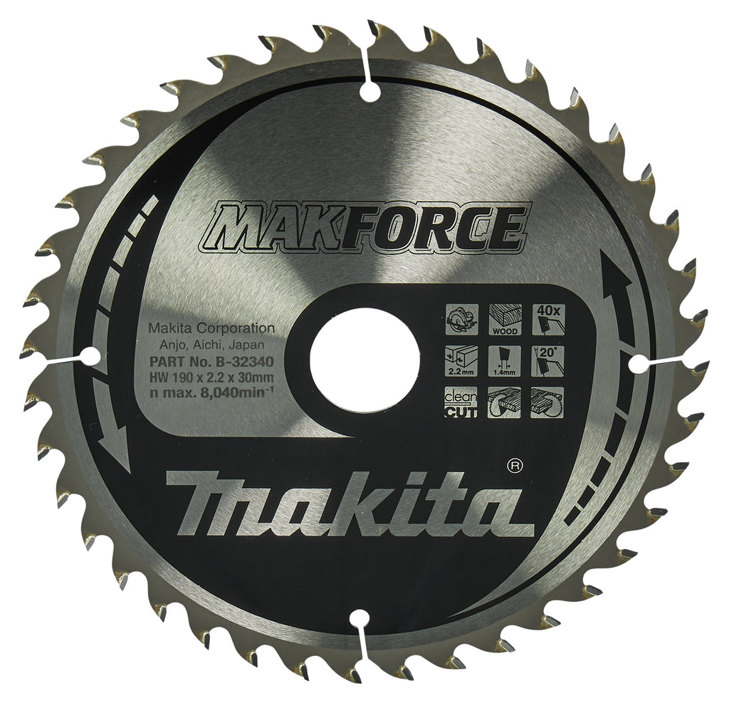 Accesorios Makita hoja de sierra circular | madera | 190x30x2.2 40t 20g - b-32340