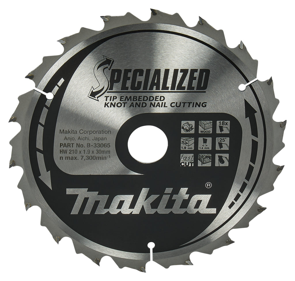 Accessori Makita lama sega circolare legno (chiodo nodoso) tipo 210x30x1,9 18t 25g - b-33065