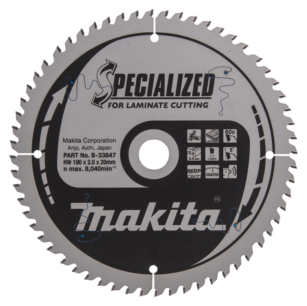Accesorios Makita hoja de sierra transversal | melamina | 190x20x2.0 60t 20g - b-33847