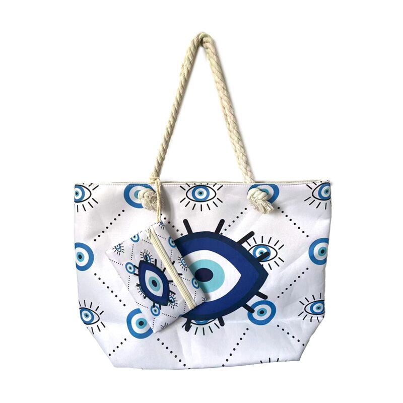 Bolsa de playa con protección ovalada contra el mal de ojo.