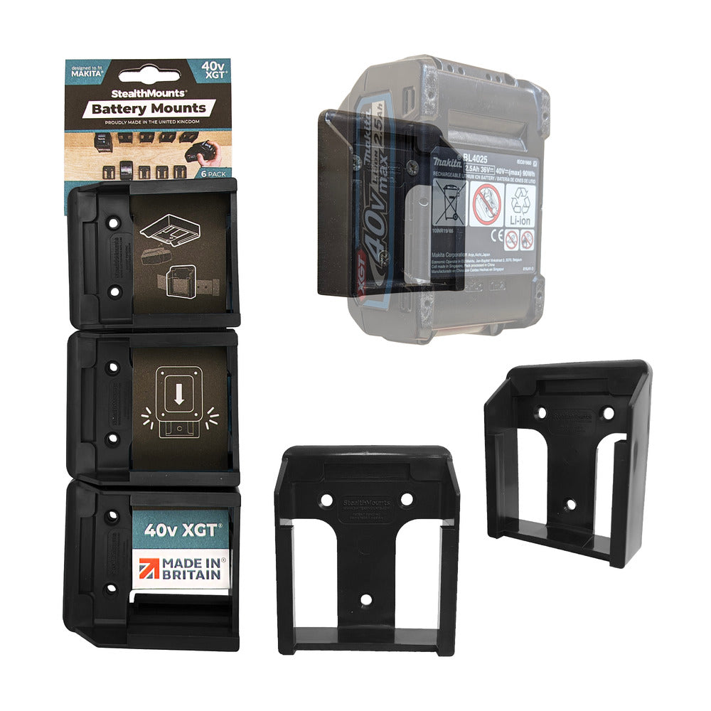 Stealth monta soportes de batería para makita 40v xgt | negro | 6 piezas - bm-mk40-blk-6