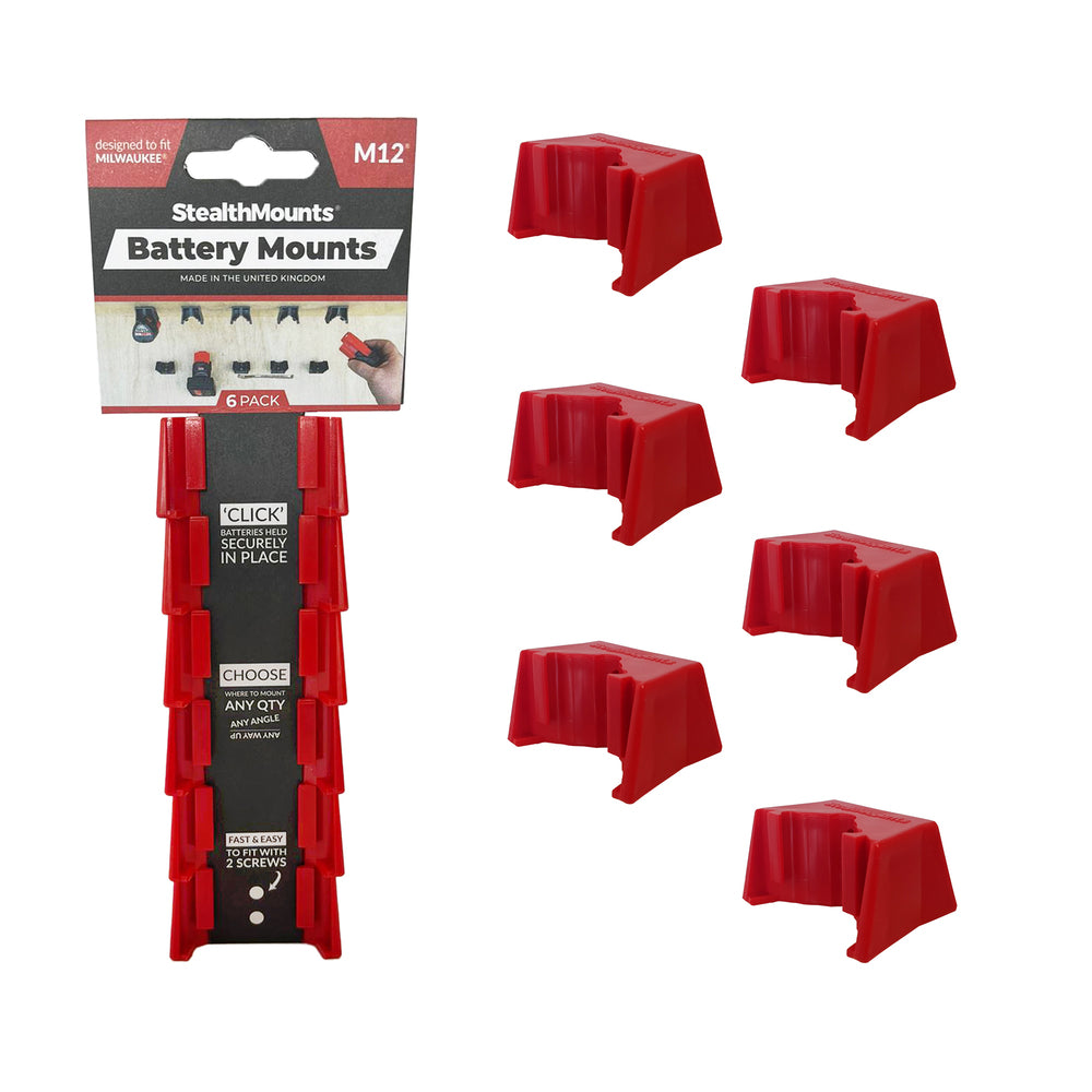 Stealth monta soportes de batería para milwaukee m12 | rojo | 6 piezas - bm-mw12-rojo-6