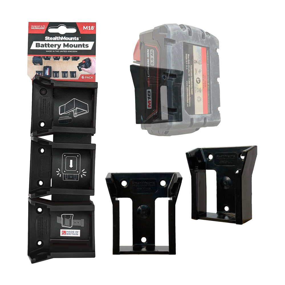 Stealth monta portabatterie per milwaukee m18 18v | nero | 6 pezzi -bm-mw18-blk-6