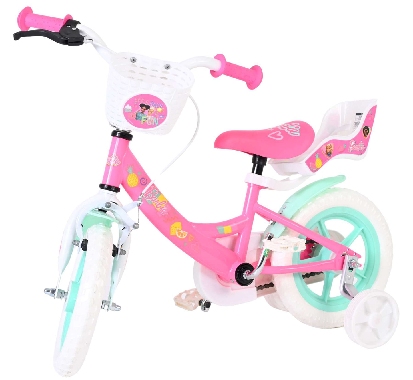 Bicicleta infantil Barbie - niña - ruedas magnéticas - 12 pulgadas - rosa