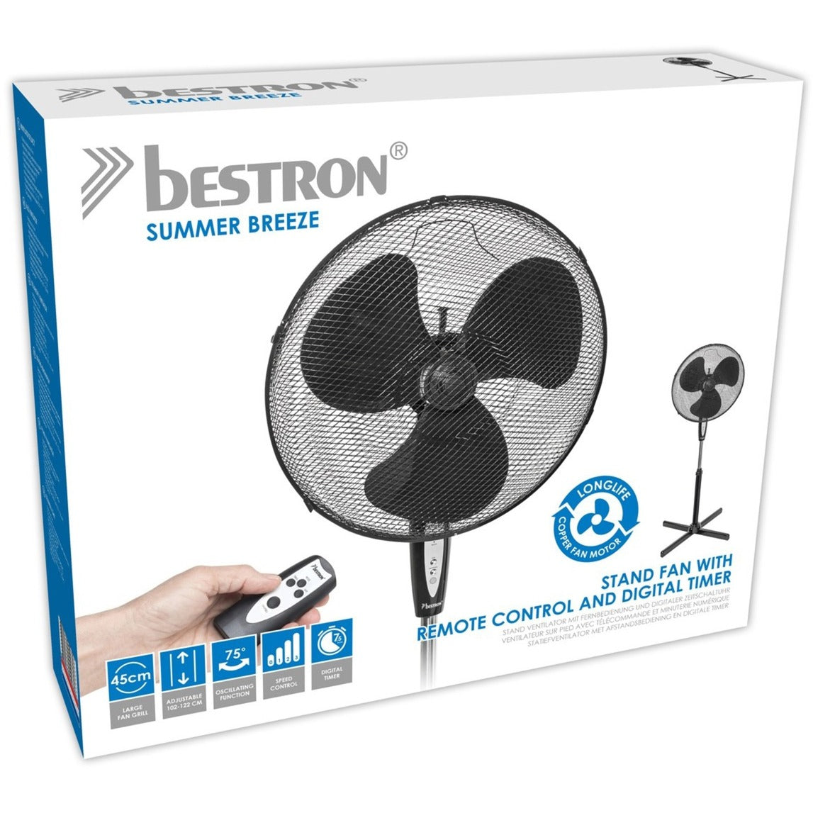 Bestron asv45zr statiefventilator con control remoto y