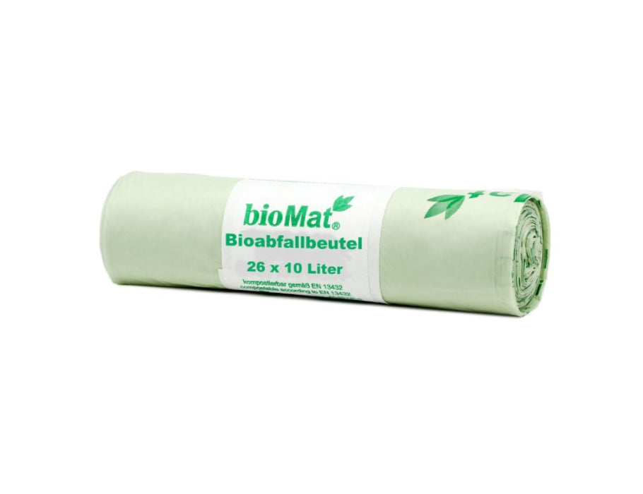 Sacchetti di immondizia compostabili a biomat con manici 10l 26 pezzi.