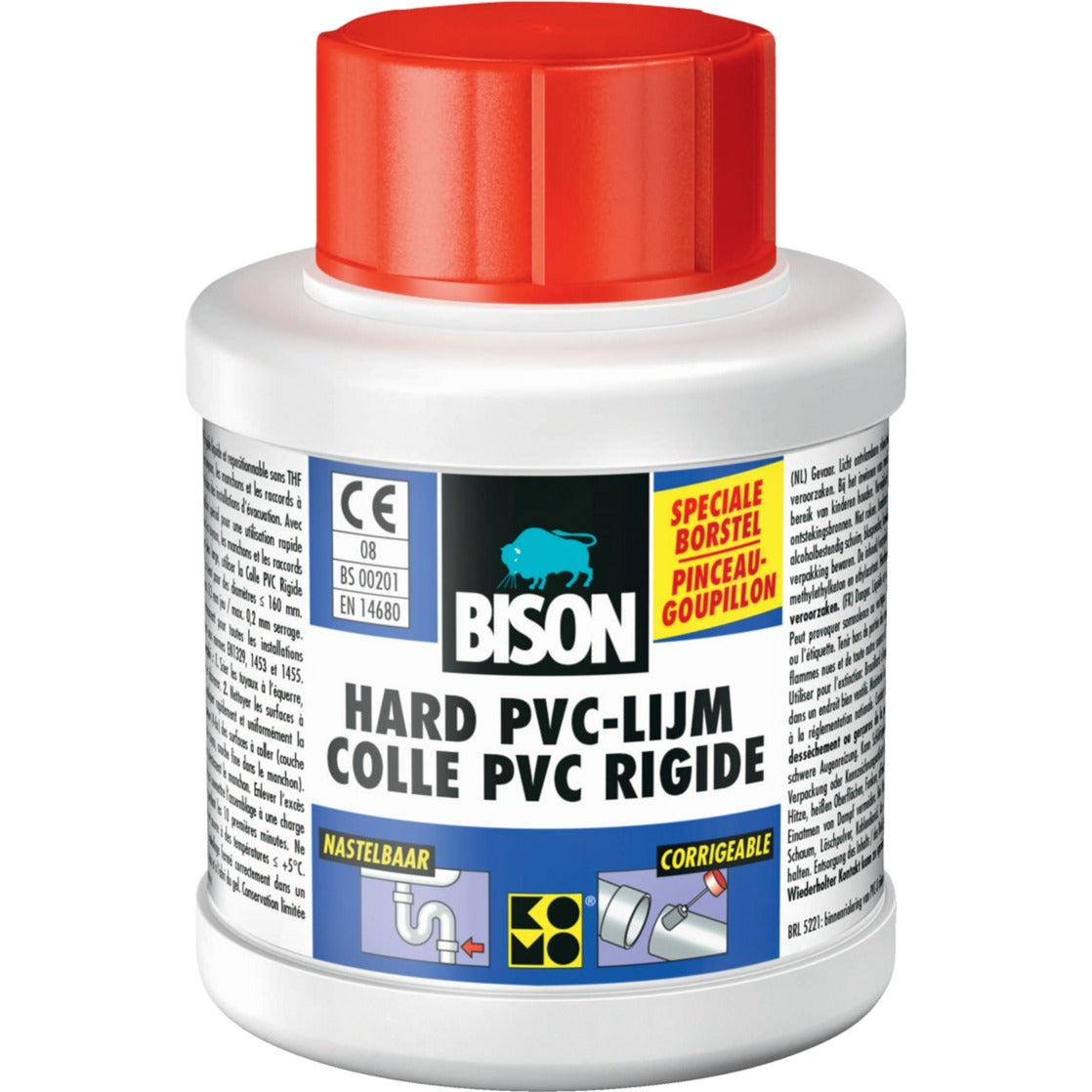 Bison Hard PVC Glue Vial 250 ml con cepillo