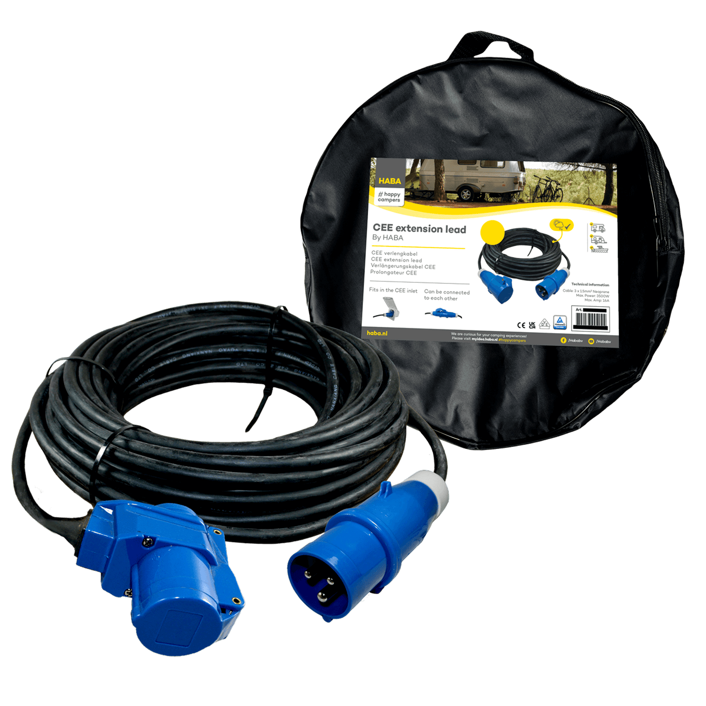 Ngk verleabel 25 meter neopreen 3x 2.5mm² - cee stekker en haakse koppeling - in tas