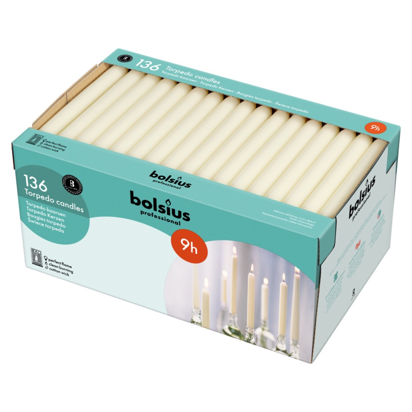 Bolsius candele siluro professionali avorio 240 22 mm 9h (136 pezzi)