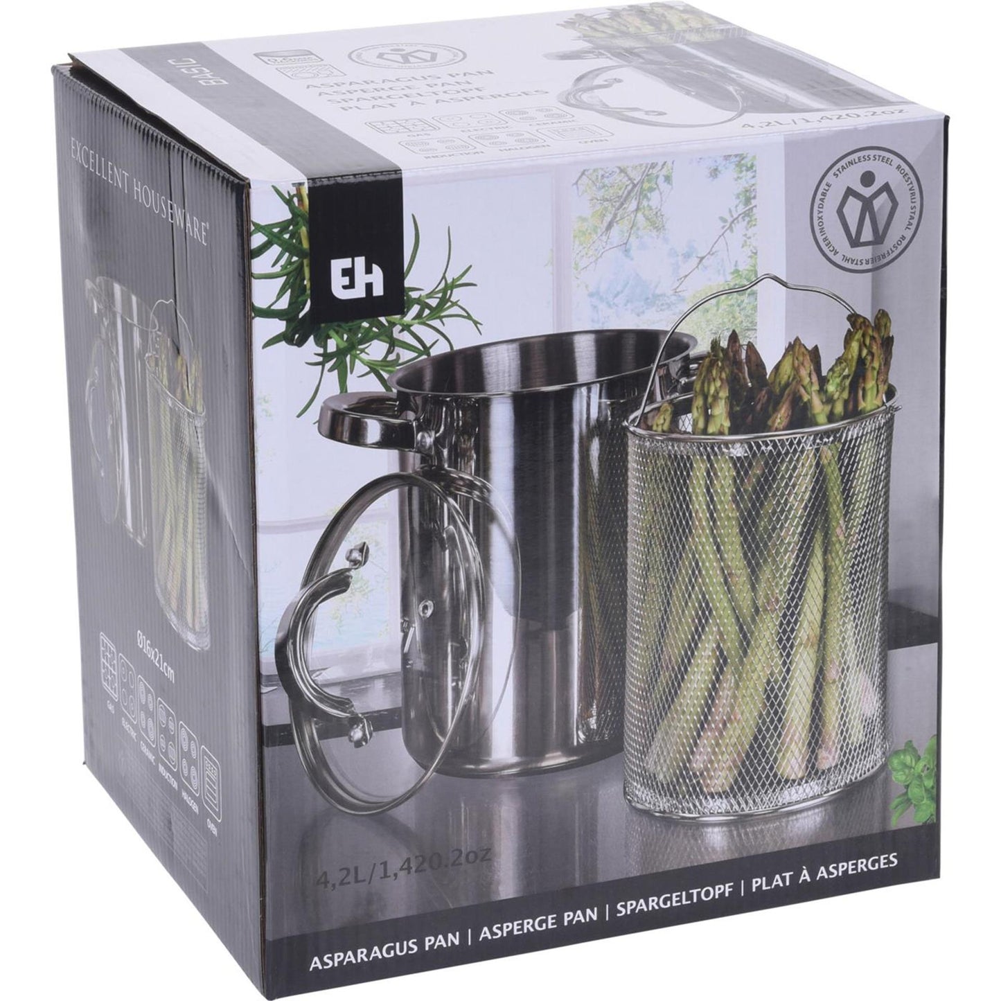 Excelente Housware Housware Asperpan + Tapa de vidrio 4.2L Acero inoxidable