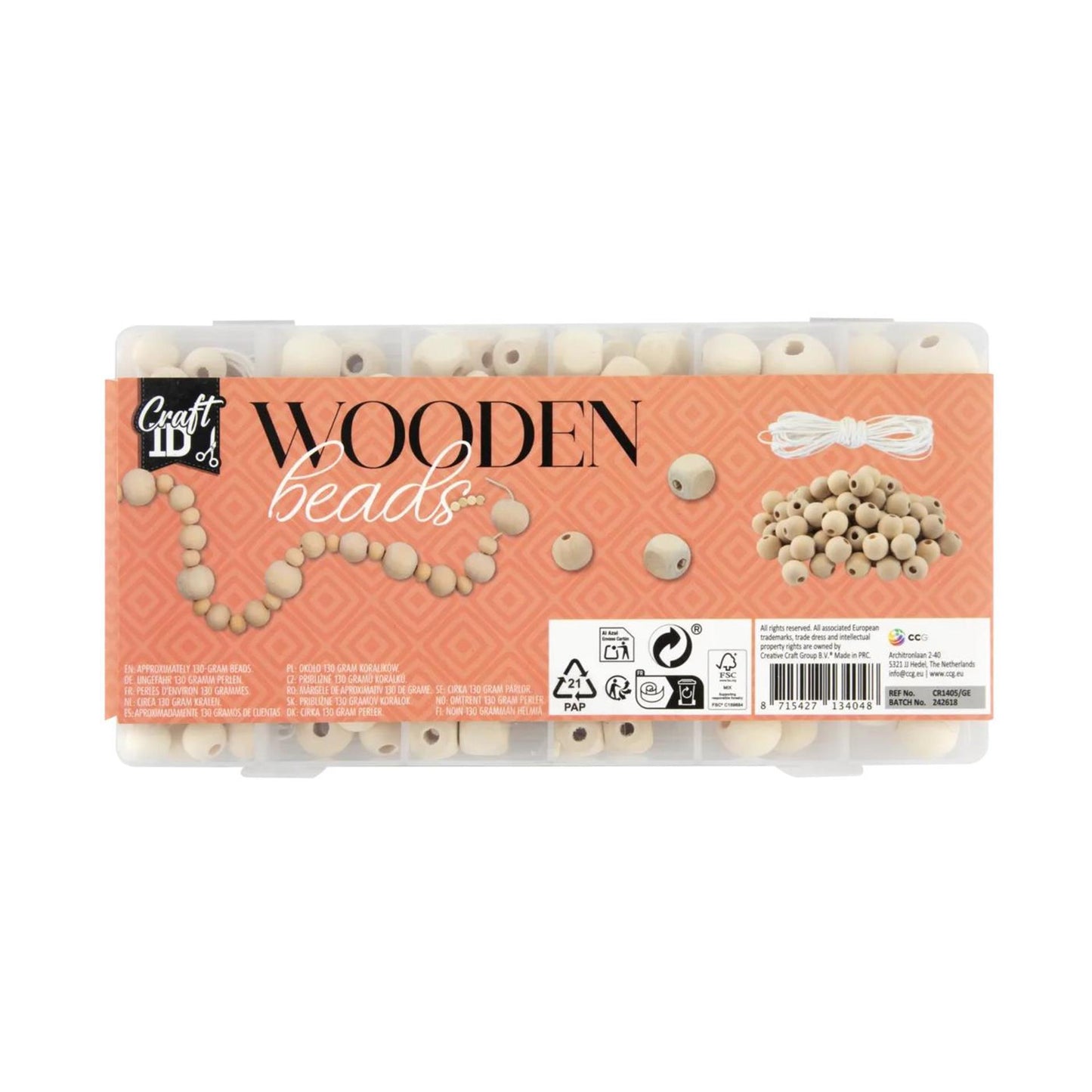 Colocación de cuentas de madera con cordón, 130 gramos