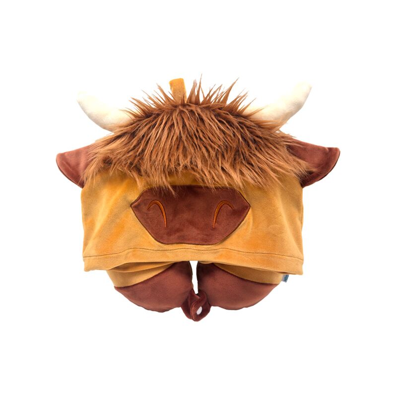 Hoodeazzz peloso mucca Highland Coo cuscino da viaggio in memory foam