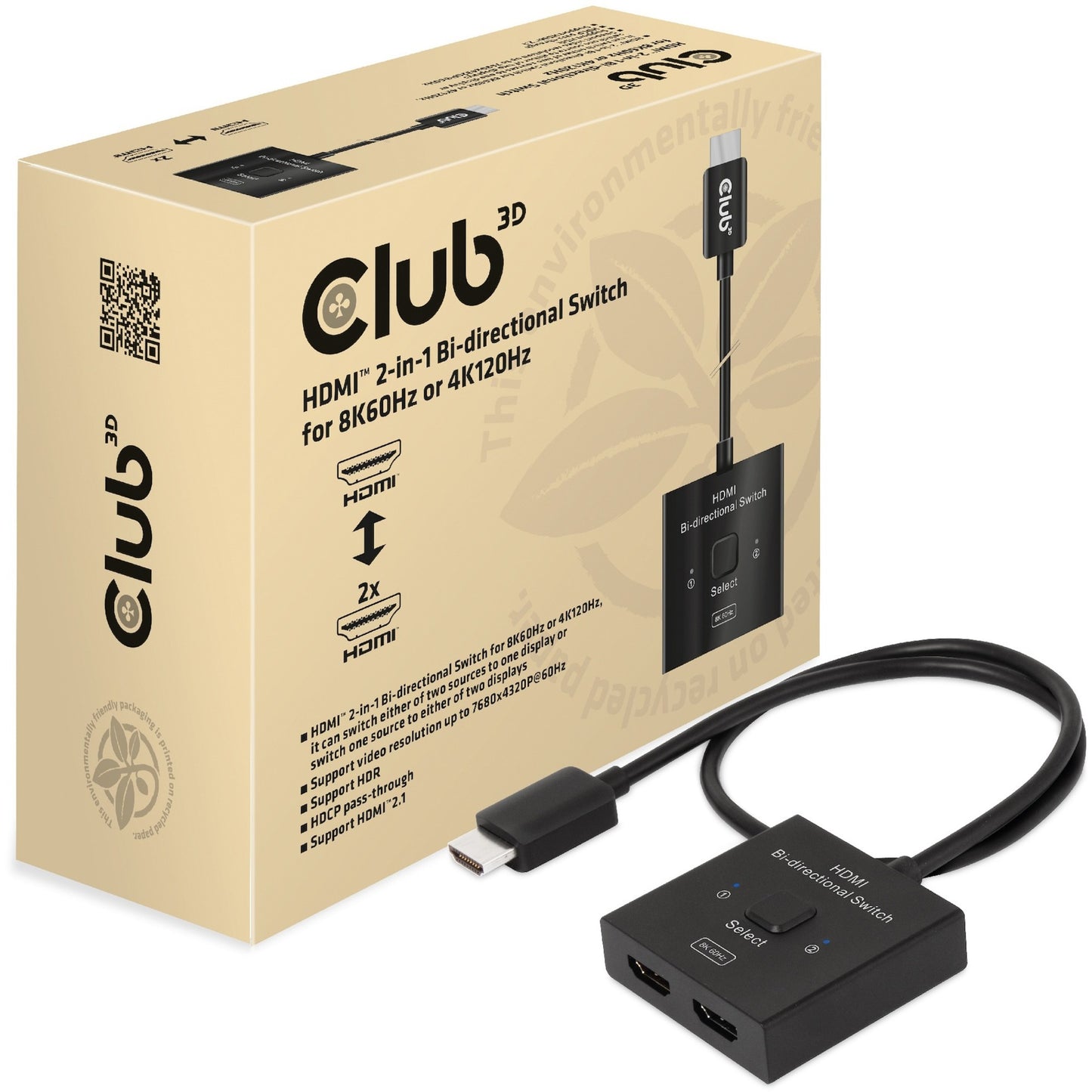 Club 3D HDMI Switch 2-in-1 bidireccional para 8k60Hz o 4K