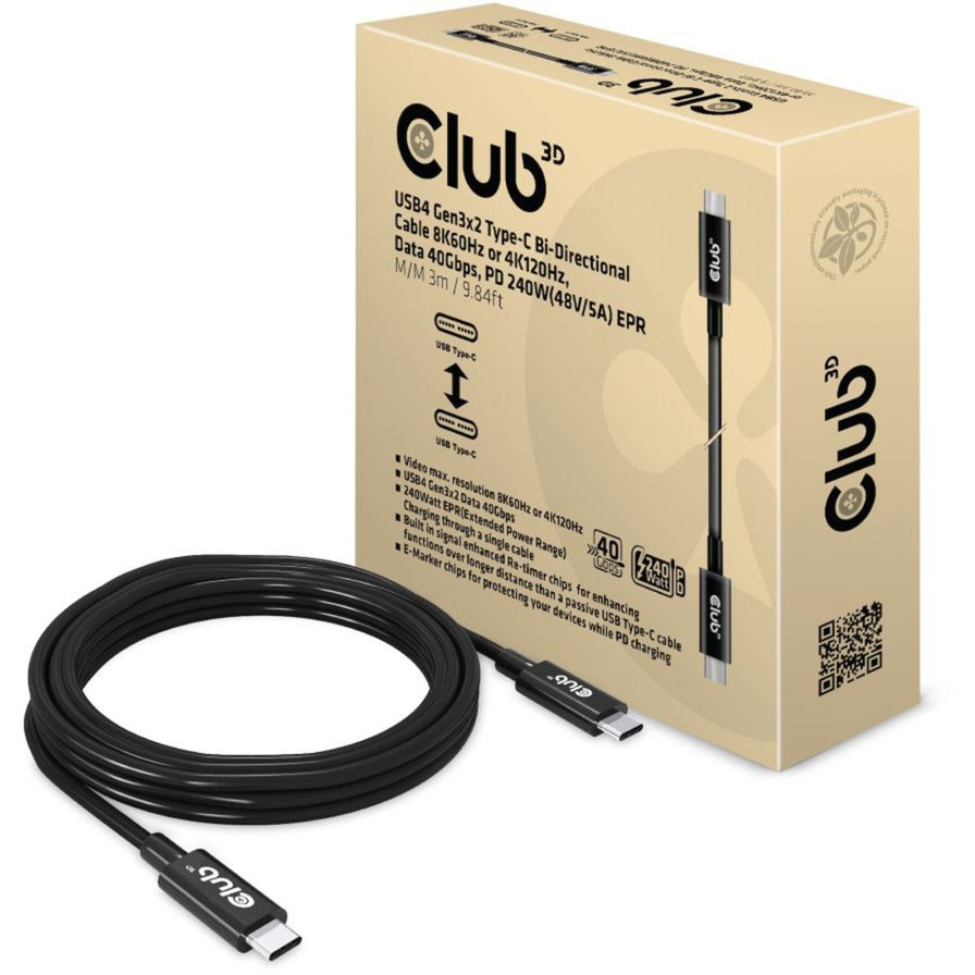 Club 3D USB4 Gen3x2 Type-C Cavo bidirezionale, 3 metri