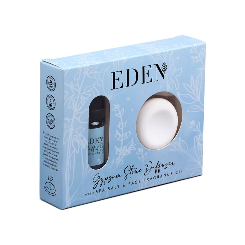 Difusor de piedras de yeso con sal marina y salvia de Eden y set de aceites aromáticos