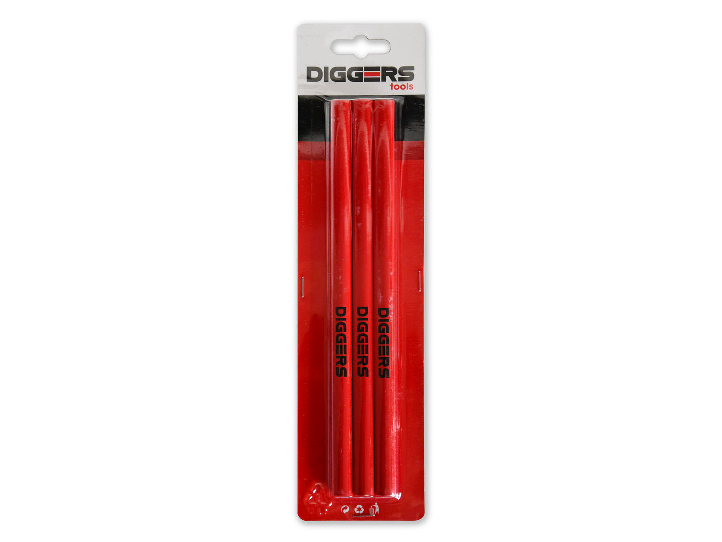 Matita da carpentiere per scavatori | 24 centimetri| rosso | 3 pezzi - dig371