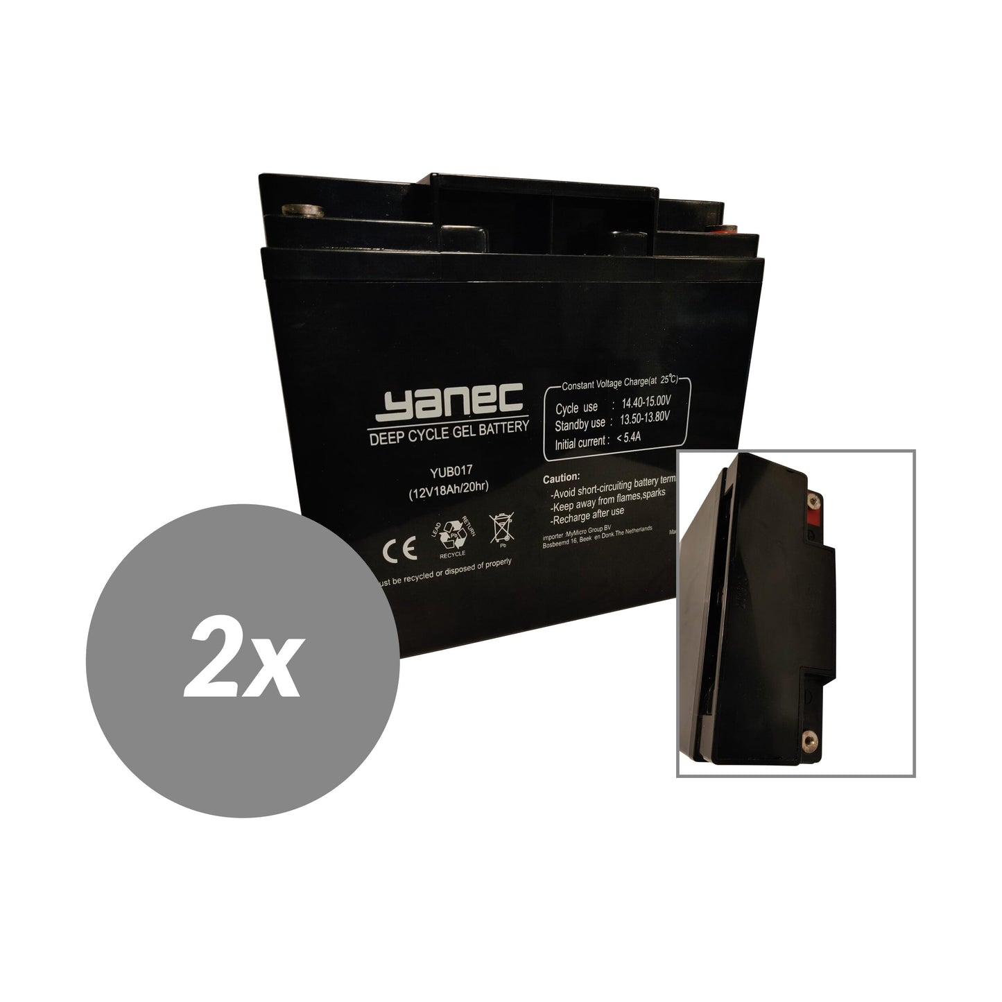 Batería de gel Yanec 12V 18AH Conjunto de reemplazo (Cables de excl.)