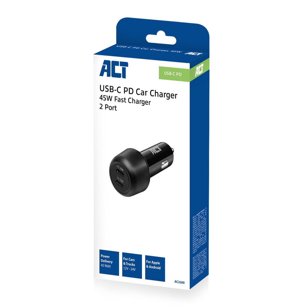 ACT 2-VOORTS USB-C Fast Charge Car Charger 45W