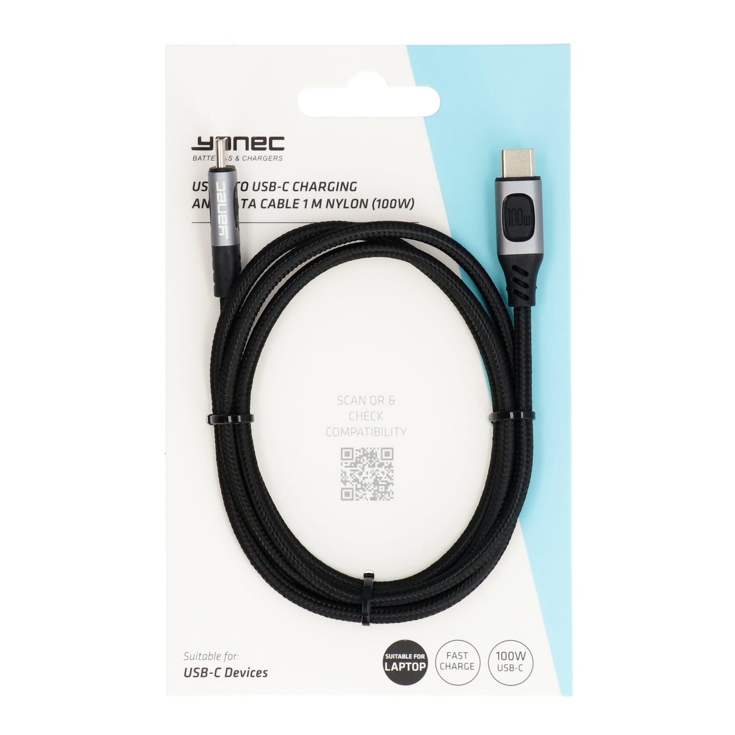 Yanec USB-C a USB-C di ricarica e cavo dati 1M Nylon (100W)
