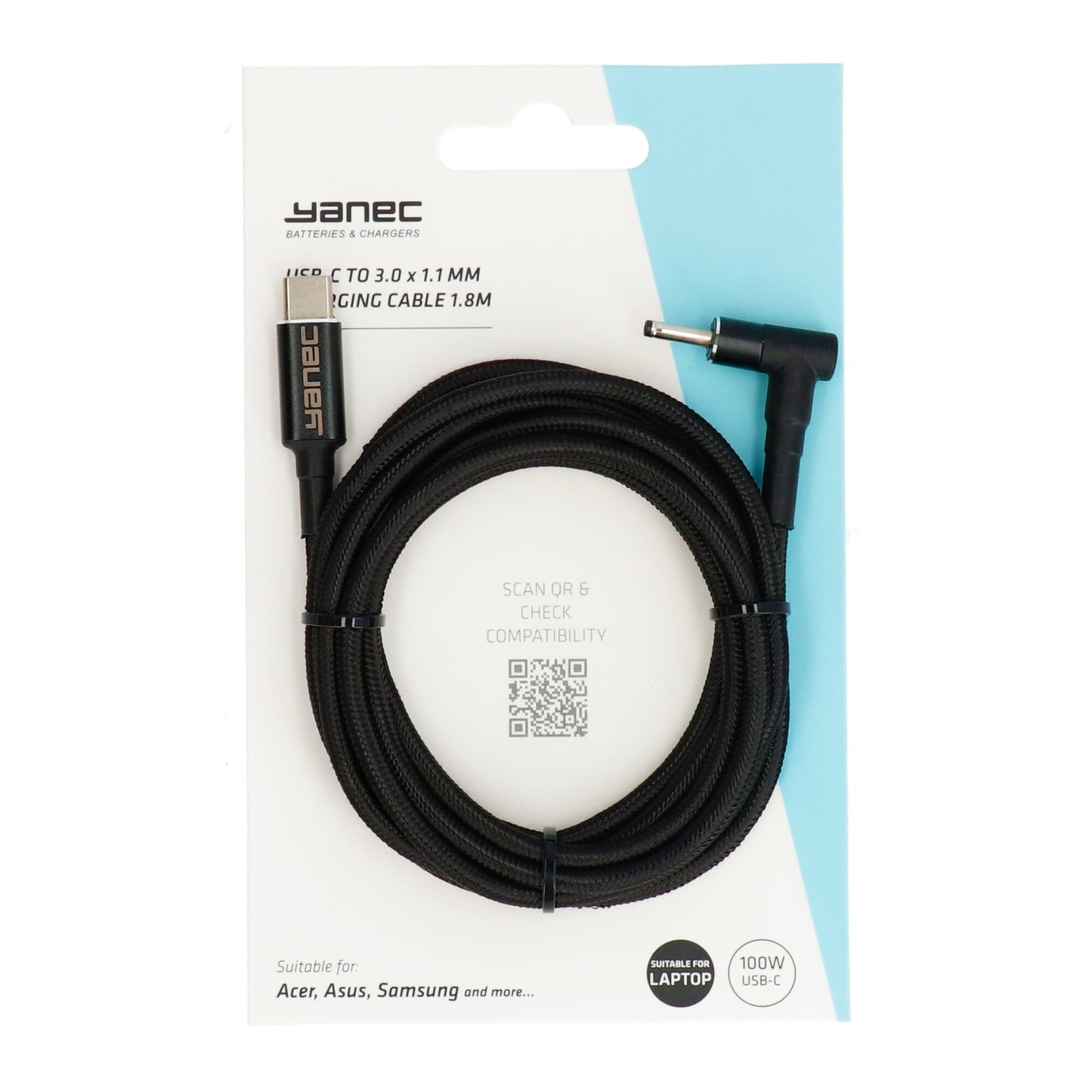 Yanec USB-C a 3,0 x 1,1 mm Cavo di ricarica 1,8 m