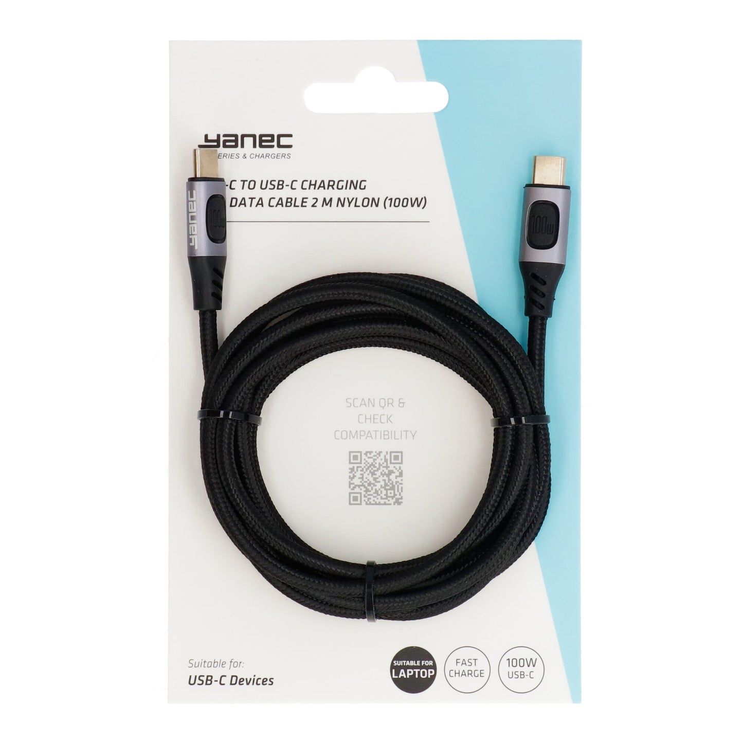 Yanec USB-C a USB-C di ricarica e cavo dati Nylon (100W)