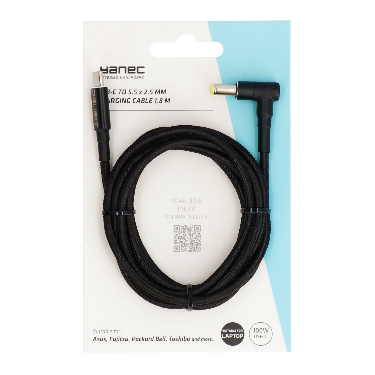 Yanec USB-C a 5.5 x 2.5 mm Cable de carga 1.8m