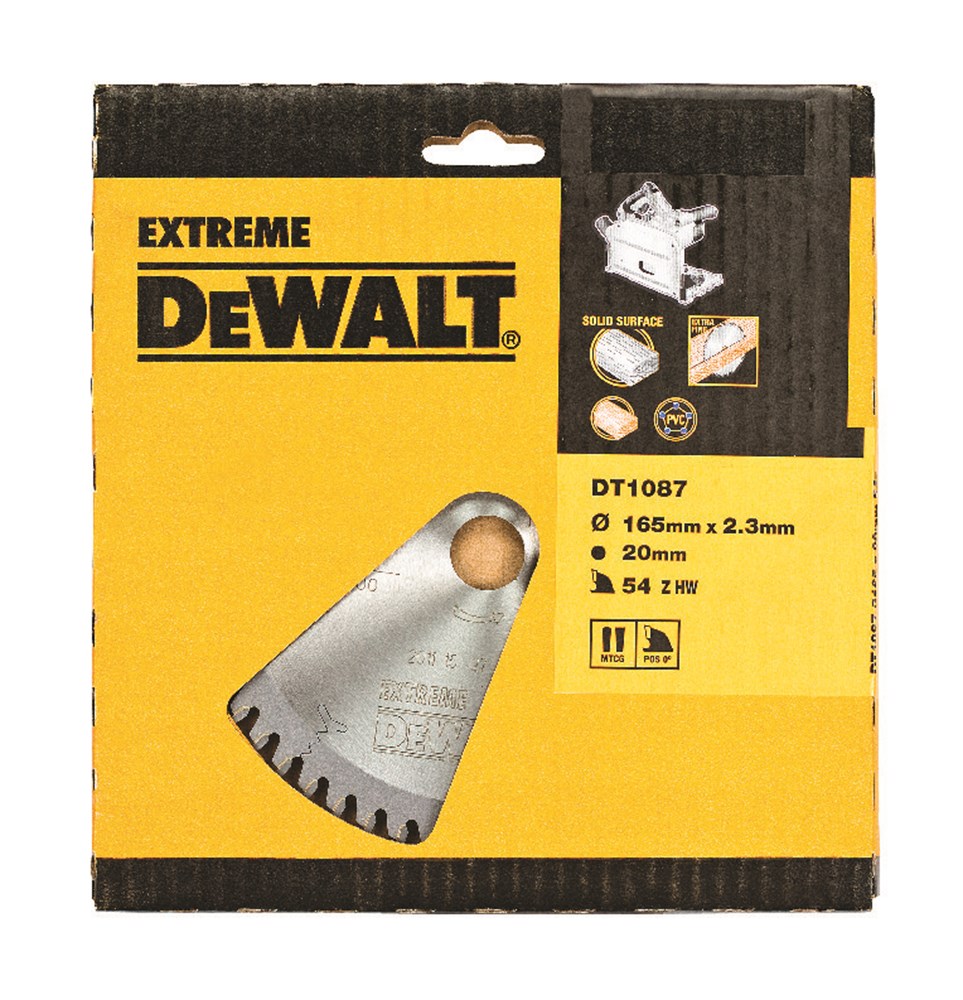 Accessori Dewalt lama per sega circolare (sega ad immersione a batteria), 165x20x54t, trapezio modificato, tacca 2,0 mm, materiali duri plastica composita - dt1087-qz