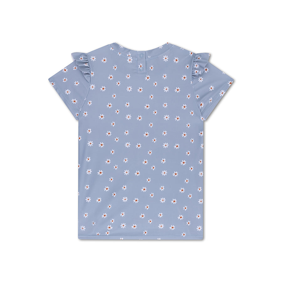 Fiore margherite | Camicia da bagno blu UV con maniche corte