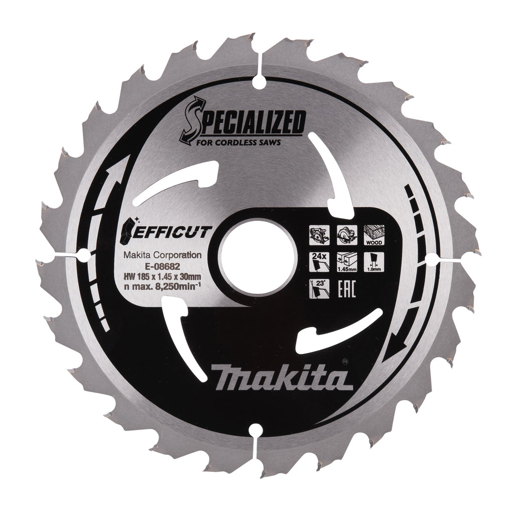 Accesorios makita hoja de sierra circular madera efficut 185x30x1.45 24t 23g - e-08682