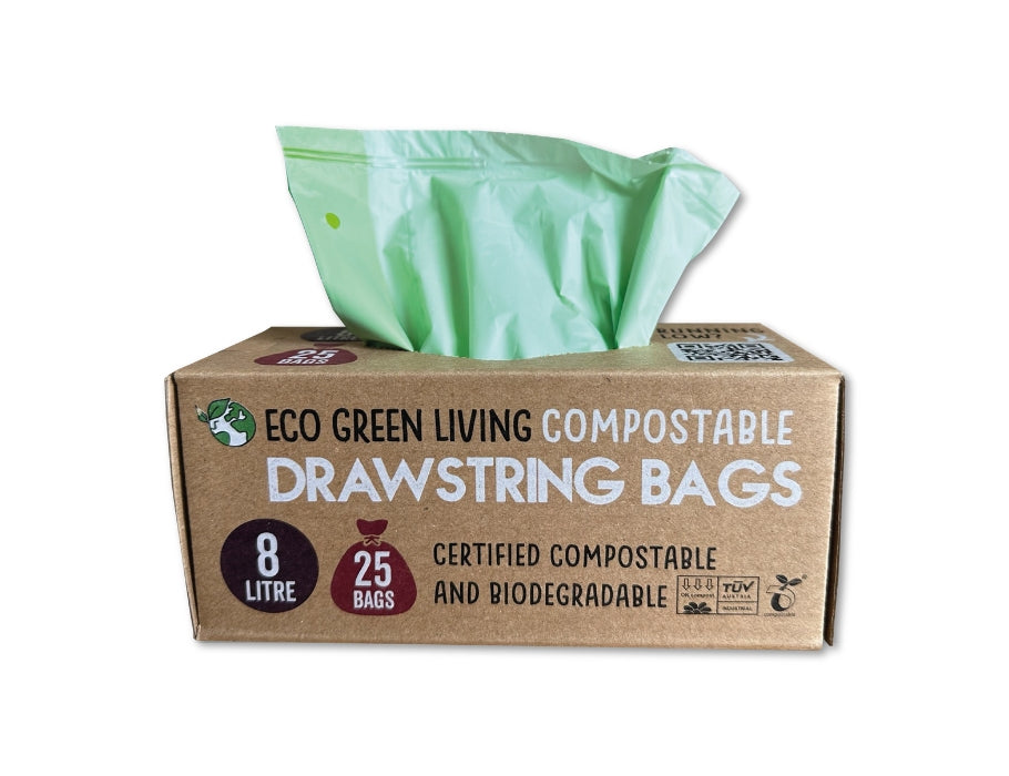 Sacchetti per rifiuti compostabili Eco green living 8 litri - con coulisse - 25 pezzi