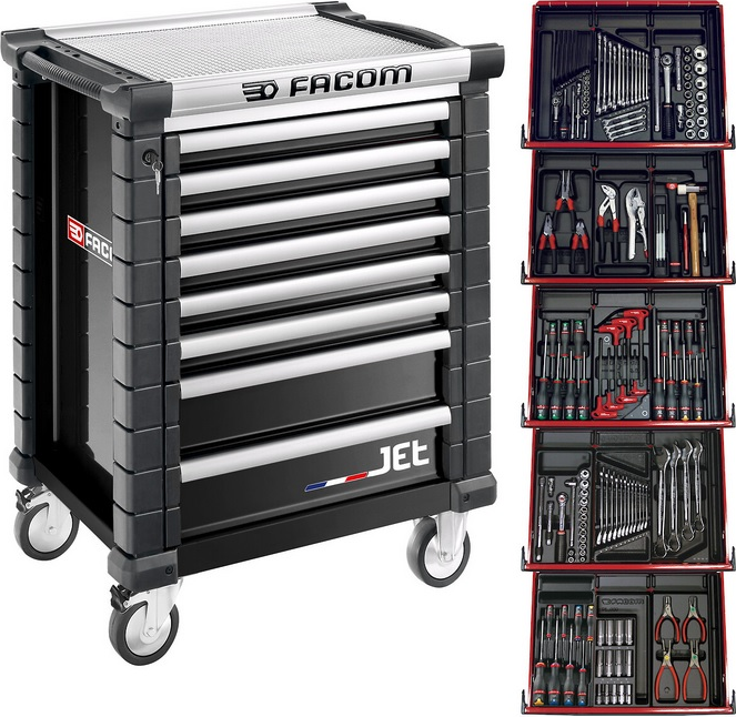 Carrello portautensili Facom 8 cassetti m3, con 5 cassetti pieni, nero - jetcm175gbnl
