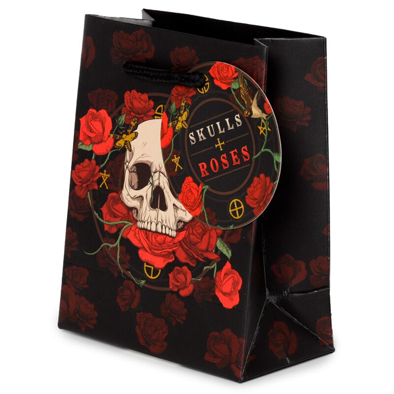 Cráneo y rosas rosas rojas - bolsa de regalo pequeña