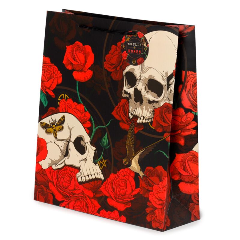 Calavera y rosas Bolsa de regalo de rosa roja XL