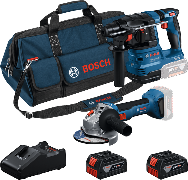 Kit de herramientas batería bosch azul pack combinado 18v gws 18v-8 + gbh 18v-22 | 2x gba 18v 4.0ah + cargador gal 18v-40 - 0615v0003c