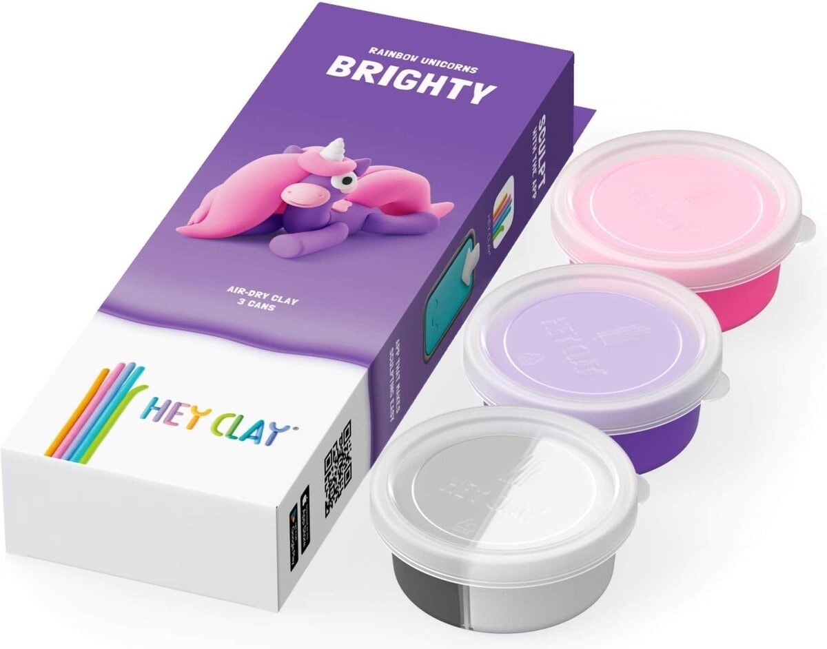 Hey-clay unicornio arcoiris brighty 3 latas de plastilina