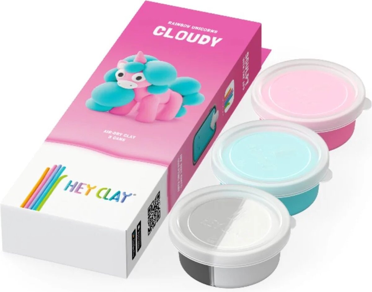 Hey-clay unicornio arcoiris nublado 3 latas de plastilina