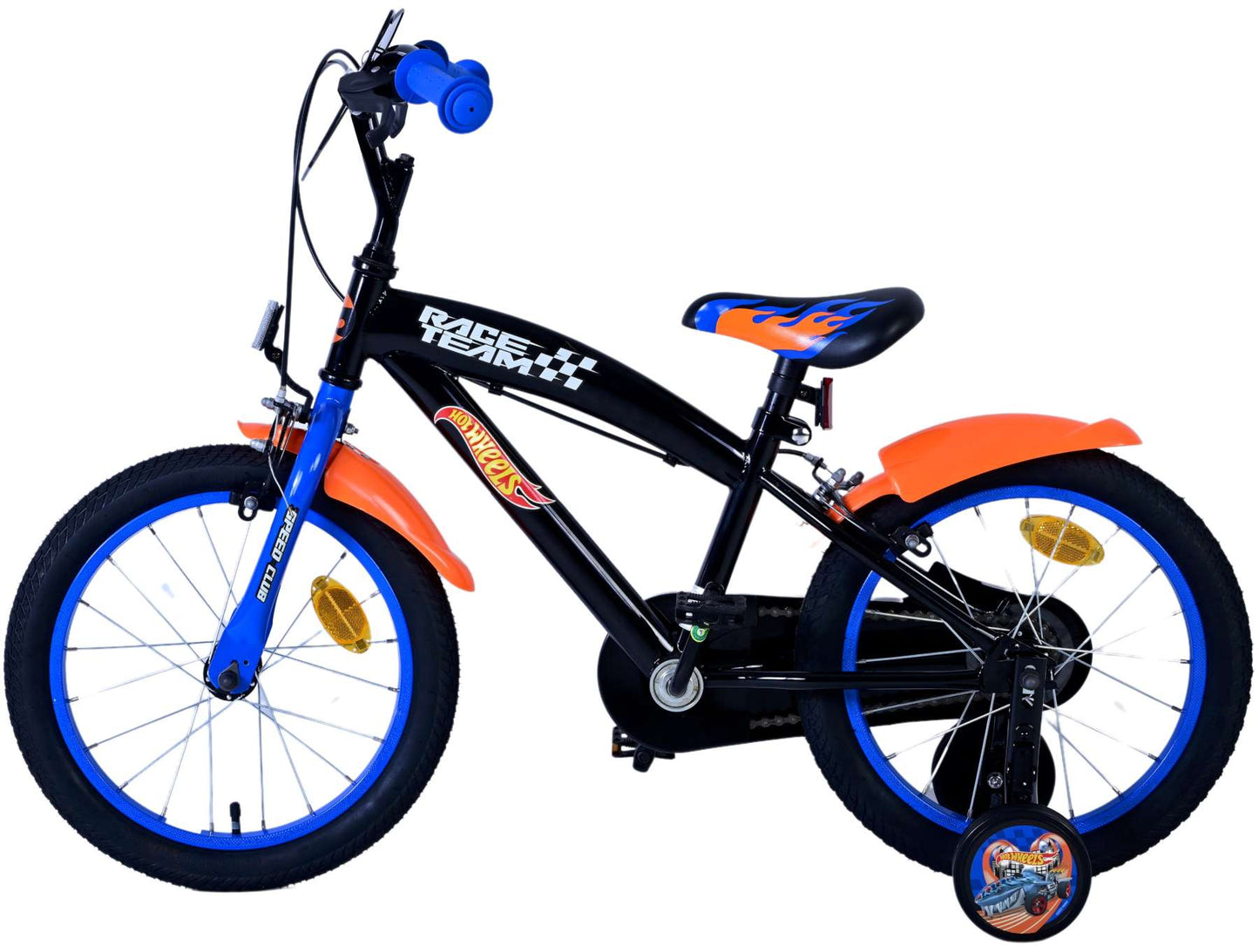 Wheels Hot Bike Boys per bambini da 16 pollici arancioni neri freni a due mani