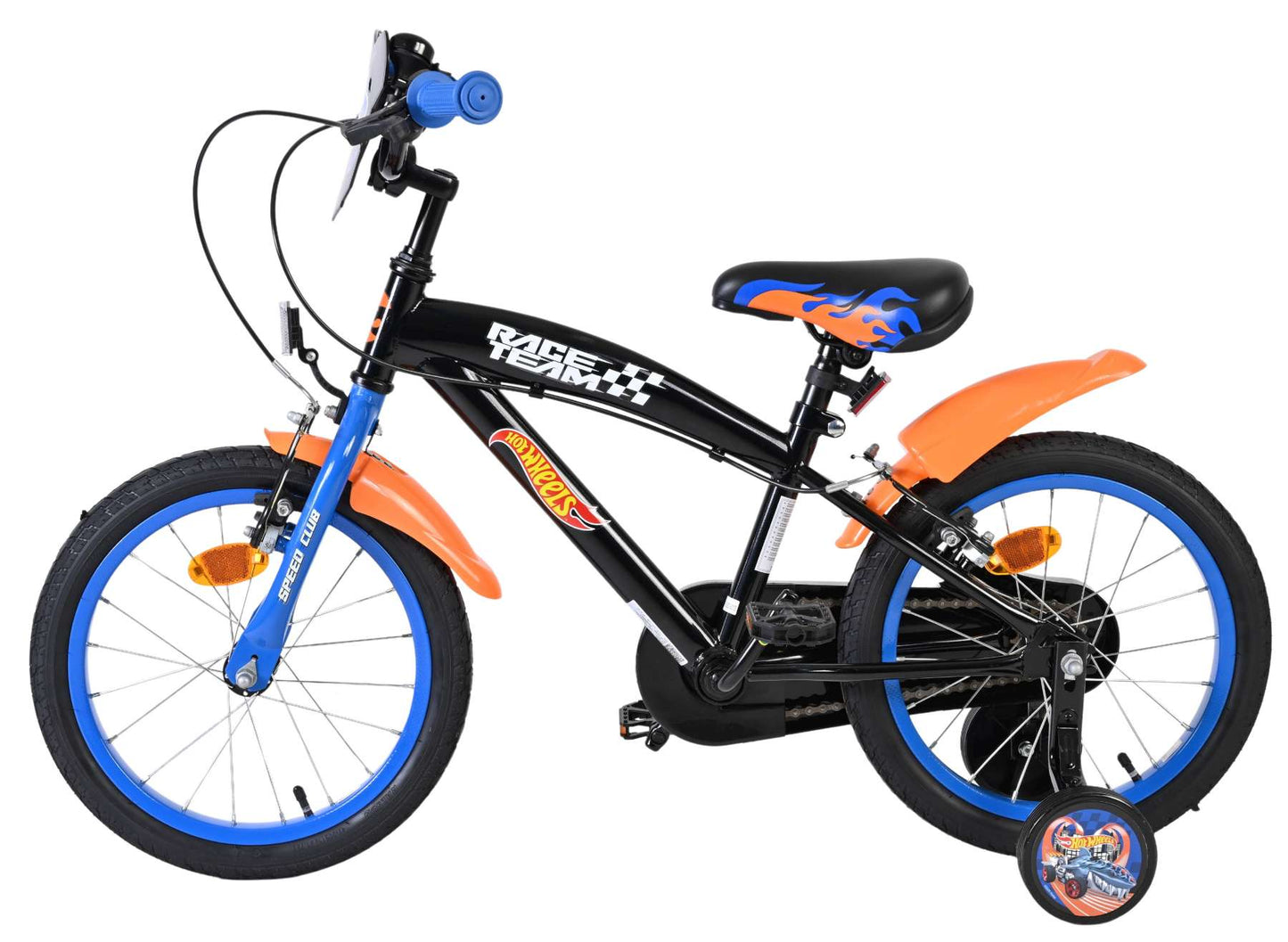 Bicicletta per bambini Heiße räder hot wheels - ragazzi - 16 pollici - nero arancione blu - due freni a mano