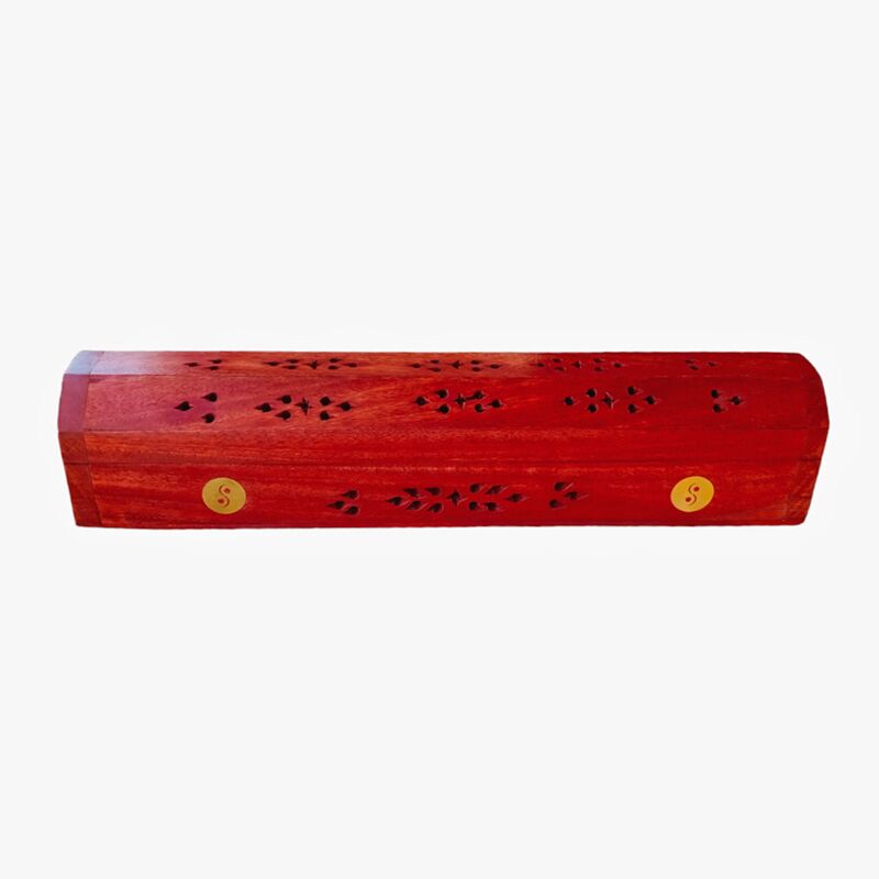 Caja de soporte de incienso de madera de mango yin yang