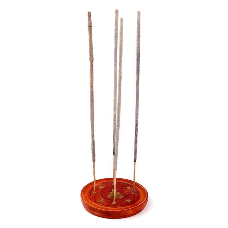 Mango Wood Round Inciense Soportista Buda incrustación